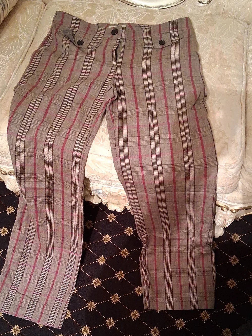 Burberry Plaid  Womens Dress Pants in Gray with Red Stripes